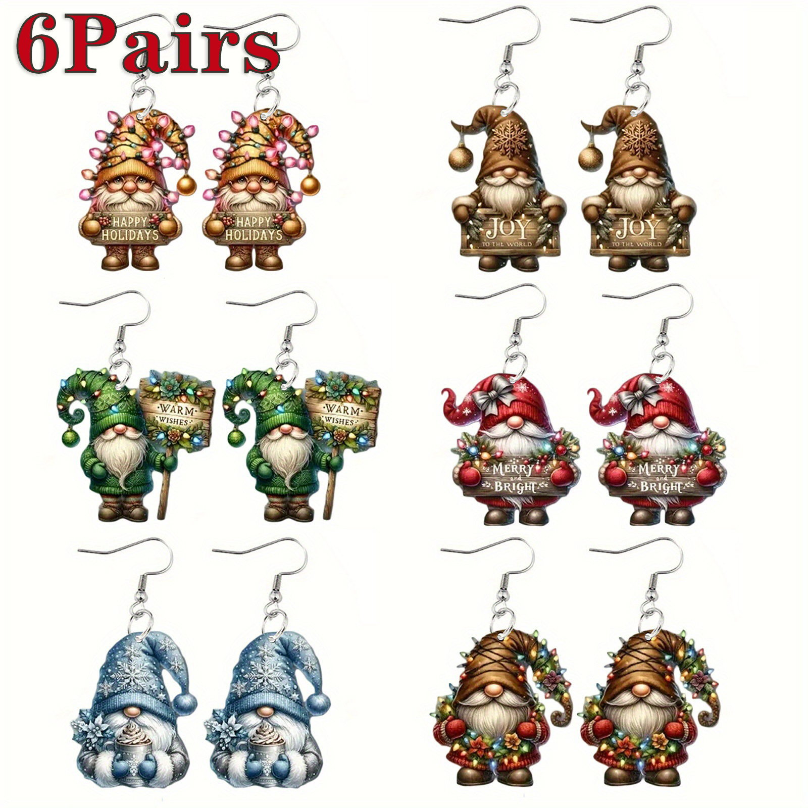 

6pairs Multi-colored Santa Claus Acrylic Drop Dangle Earrings, Cartoon Dwarves Christmas Earring For Women, Handmade Earring Set, Christmas Party & New Year Gifts For Women Girls