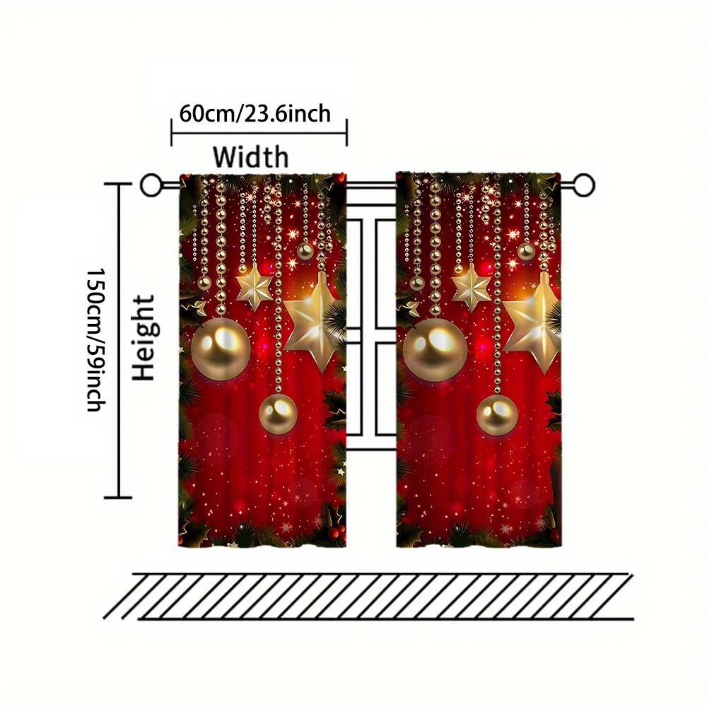 TEMU 2pcs Set Christmas Decorative Curtains - Design, & Machine Washable, Holiday Parties & Gifts (rod , No Rod Included)