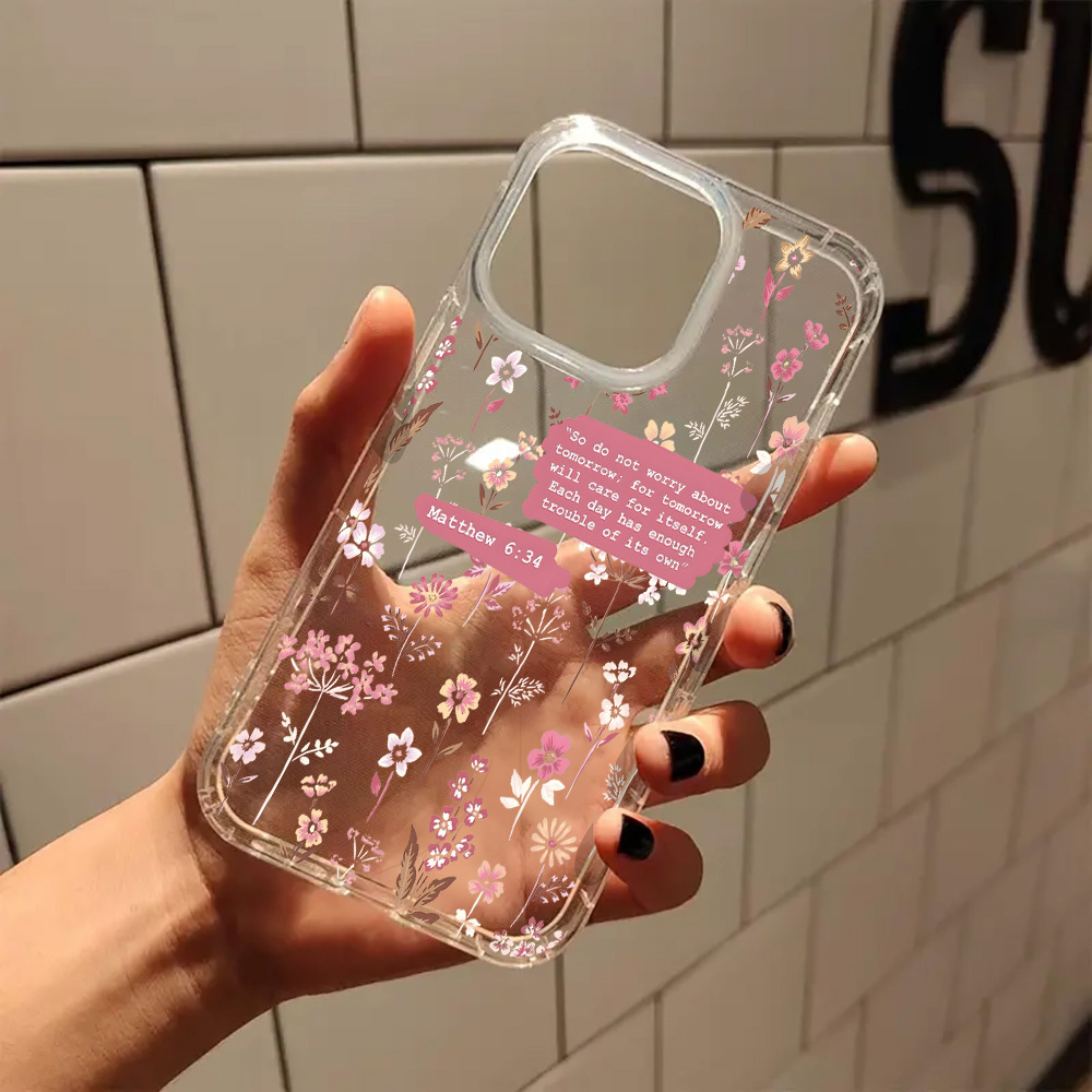 

Flower Girly Christian Aesthetic Clear Phone Case For 11 15 14 Pro Max Xr Plus Case Transparent Phone Cover Birthday Christmas Gifts For Women Christian Gifts For Women Girls