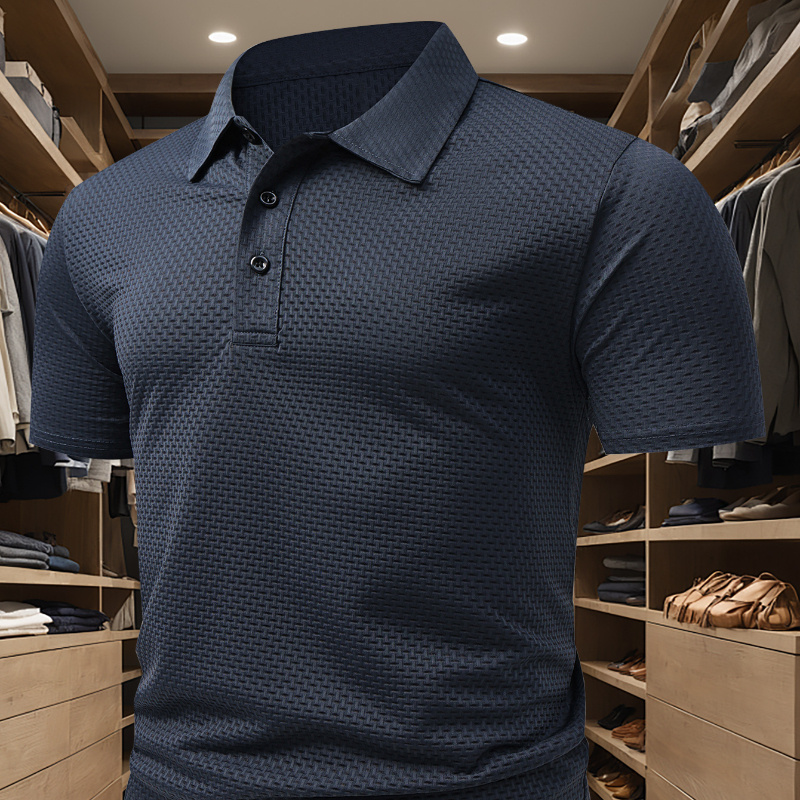 

Chemise Texturée pour Hommes - Décontractée & Business-Casual, Mélange de Nylon Respirant avec Élasticité, Manches Courtes avec Col pour le Golf & les Activités en , Tenue d'Été