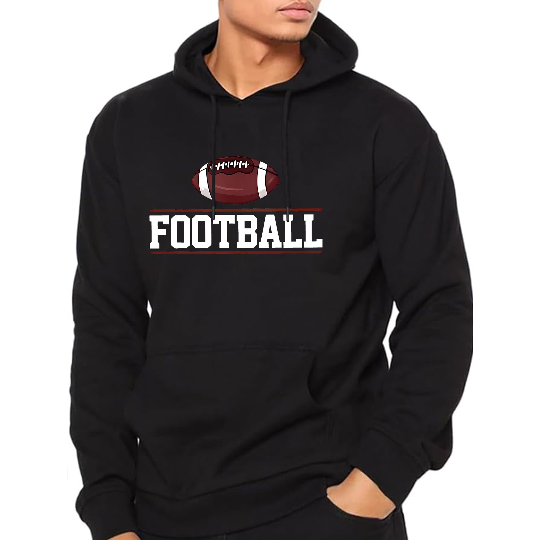

Men's Printed Hoodie, , Knit Fabric, Regular Fit, Polyester, Pullover, Football Graphic, Unisex, Autumn/, Sports Apparel