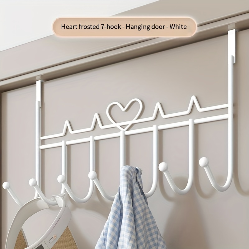 

1pc Heart-shaped Door Hook, 7 Hooks, High -bearing Metal, Space-saving, , For Bathroom/closet/toilet, Hanging Clothes And Scarves/towels, Industrial Display Hook