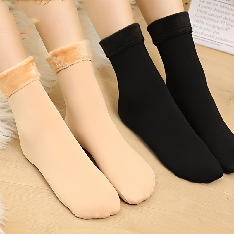 

Women's Thermal Knit Fabric Socks, Polyester 100%, Solid Color, Insulated, Heated, With , For Fall/winter, Machine Washable