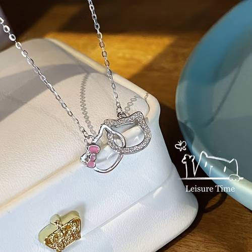 1pc cute bowknot cat decor cartoon pendant necklace decor pendant necklace elegant holiday gift fathers day gift