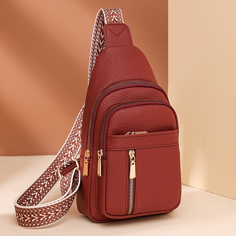 

Women's Retro Chest Bag, Multi- Retro Shoulder Bag, Pu Leather Casual Sports Messenger Bag