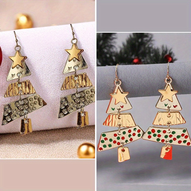 TEMU Christmas Tree Dangle Earrings - Cute & Classic Zinc Alloy, Gift For Her