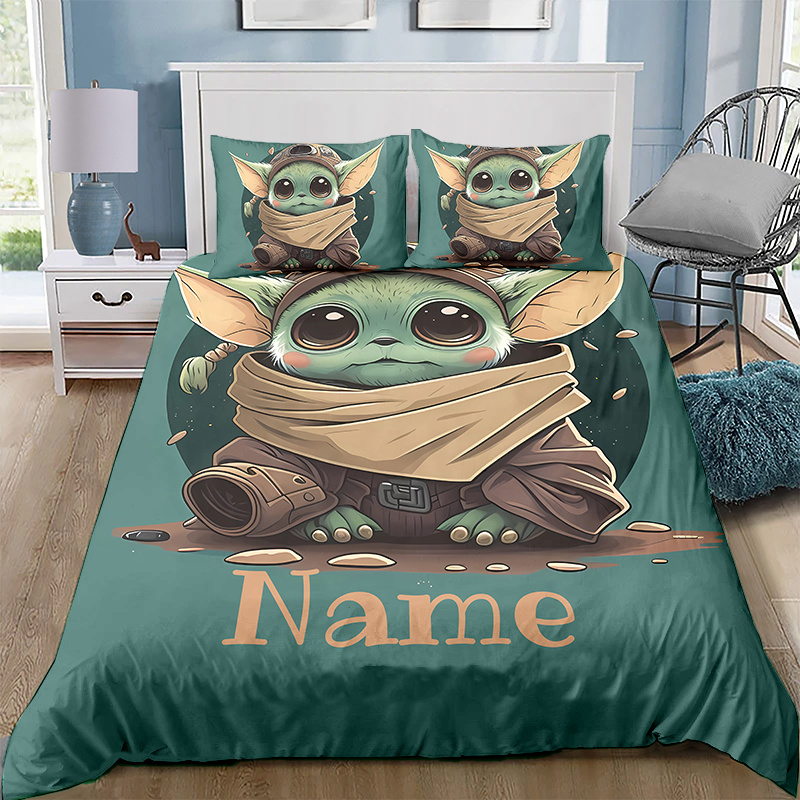 

Customizable Yoda 3d Print Duvet Cover Set, Cartoon Quilt Cover With Pillowcases, Polyester Knit, , Anime Theme, Zippered, , Machine Washable, 95g Fabric, Bedding For Bedroom Decor