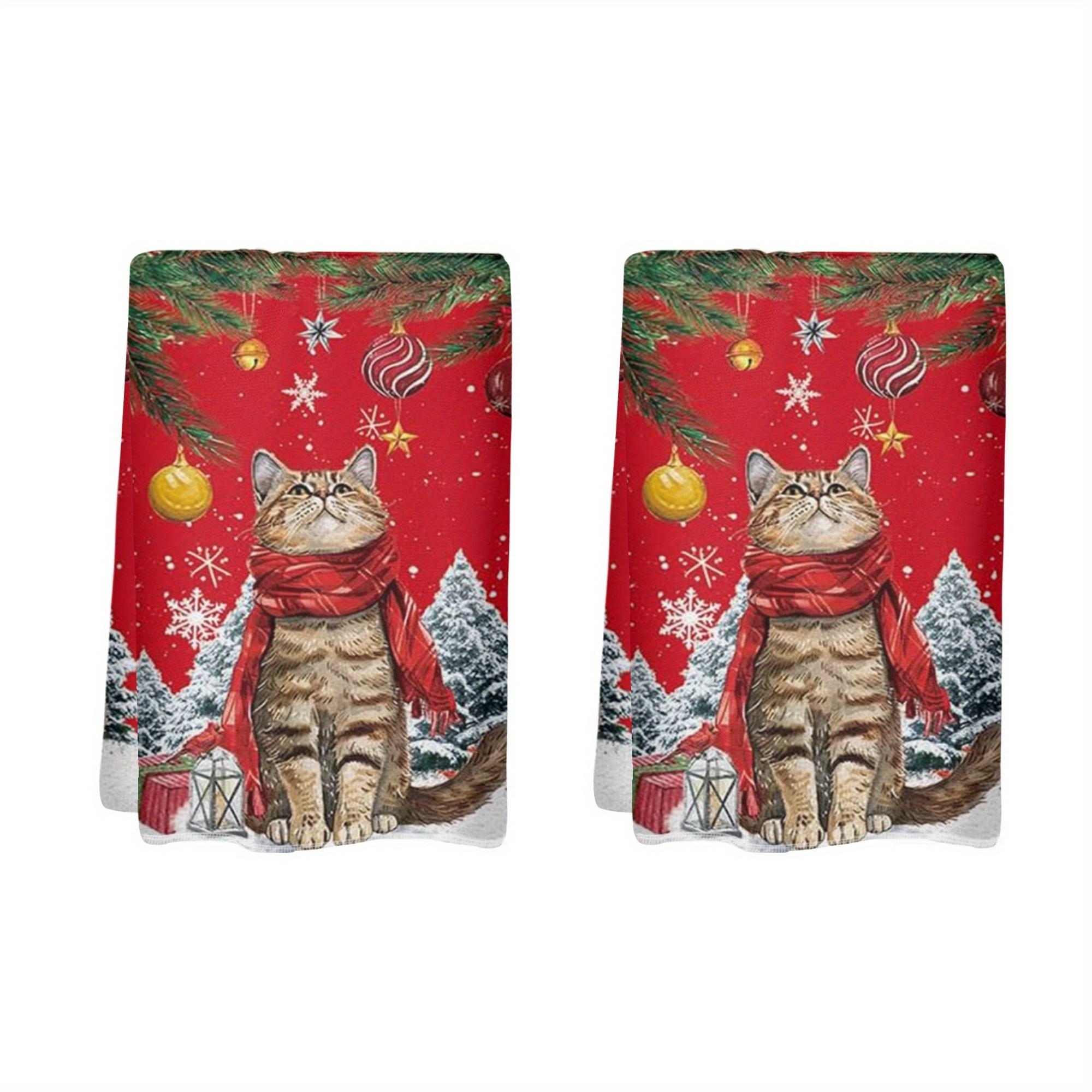 

2-pack Polyester Christmas Kitchen Towels, 18x26-inch, Lightweight, Hand Wash, & , Modern Woven Dish Cloths, Absorbent Decorative Hand Towels For Cleaning, Seasonal Decoration