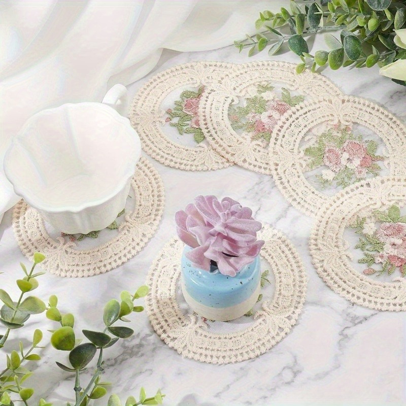 

6pcs Set Vintage European Lace Coasters - Embroidered, For Decor & Heat Insulation