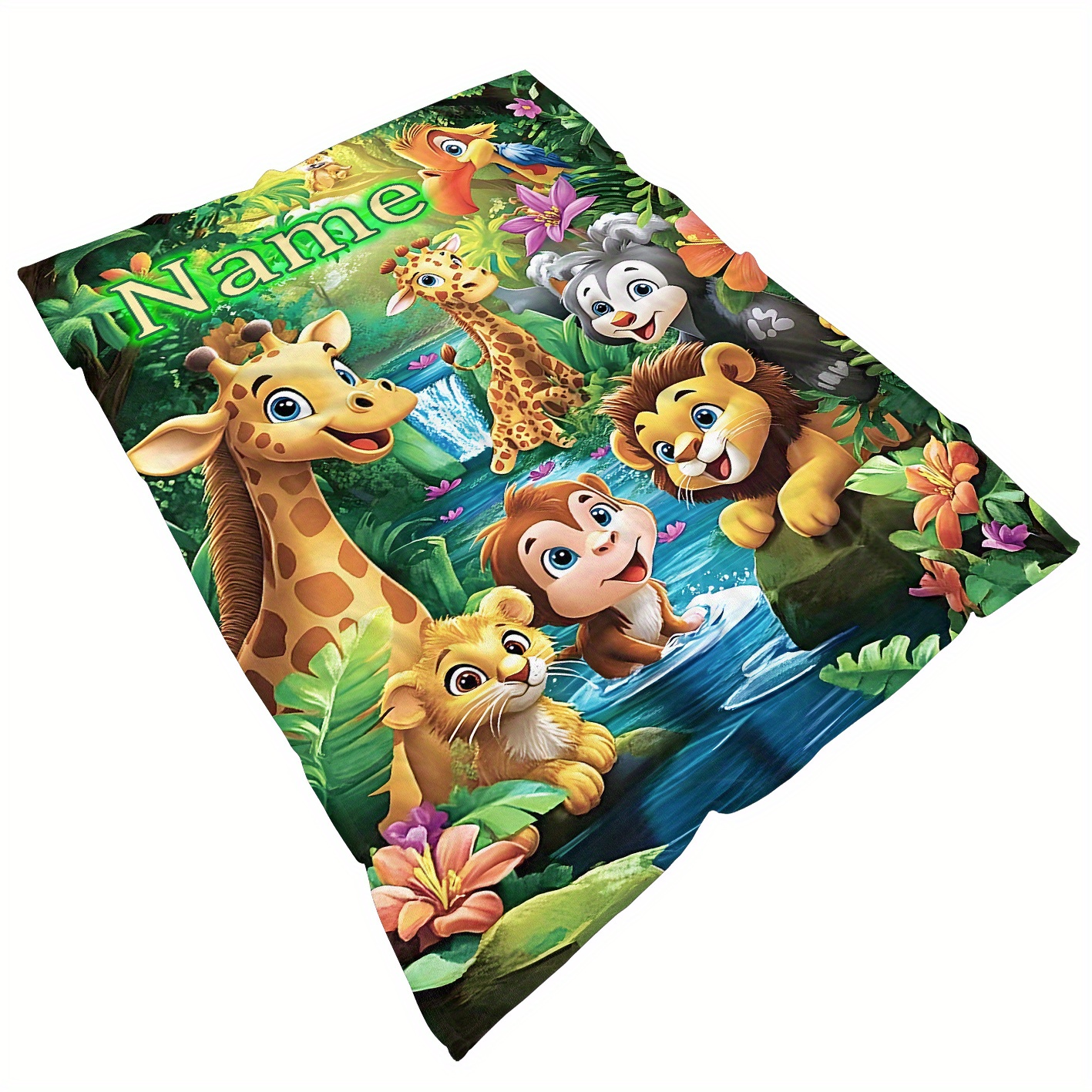 personalized cartoon animal flannel throw blanket soft lightweight   for couch bed travel custom name options with giraffe monkey lion designs perfect gift for   details 2