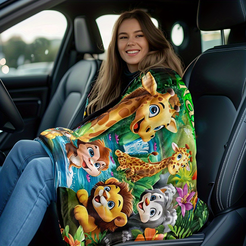 personalized cartoon animal flannel throw blanket soft lightweight   for couch bed travel custom name options with giraffe monkey lion designs perfect gift for   details 3