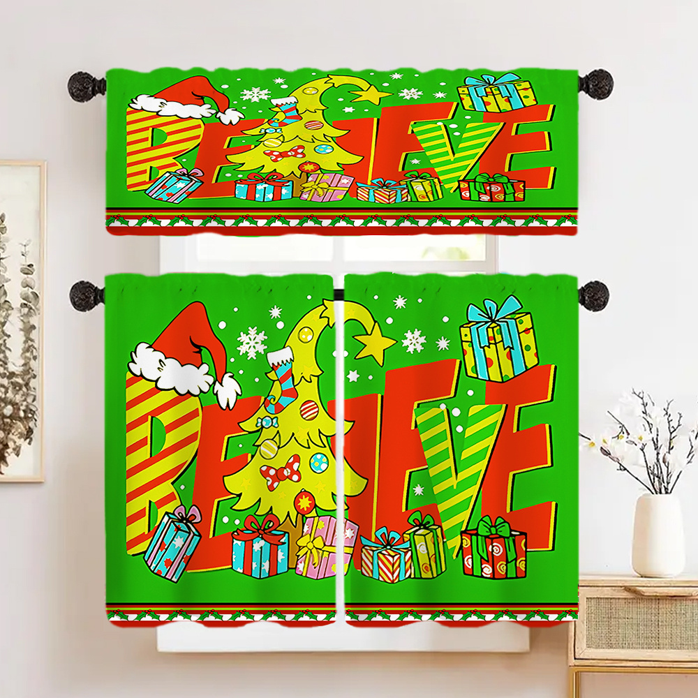 

1pc/2pcs Christmas Decor Bathroom Decoration Curtain, Polyester Printed , - Rod Decoration Curtain, Suitable For , , , Bathroom, , , Etc., Decoration,