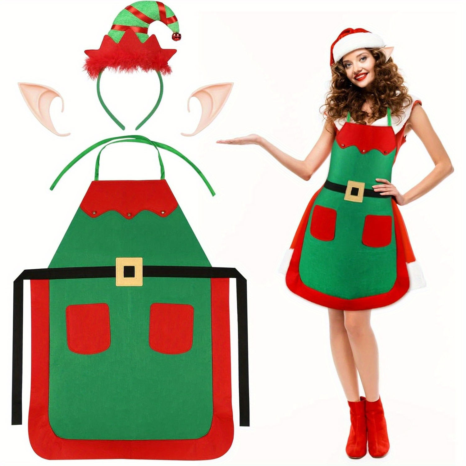 

3 Sets Christmas Elf Apron Christmas Apron Elf Costume Christmas Elf Costume Elf Aprons Elf Hats With Elf Ears For Adults Christmas Parties New Year Christmas Party Costume