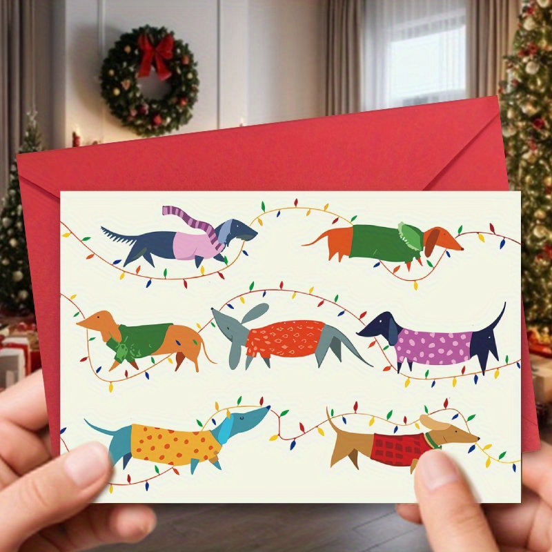 

1pc Dachshund Christmas Greeting Card - For Dog Lovers, Unique , Christmas Gifts