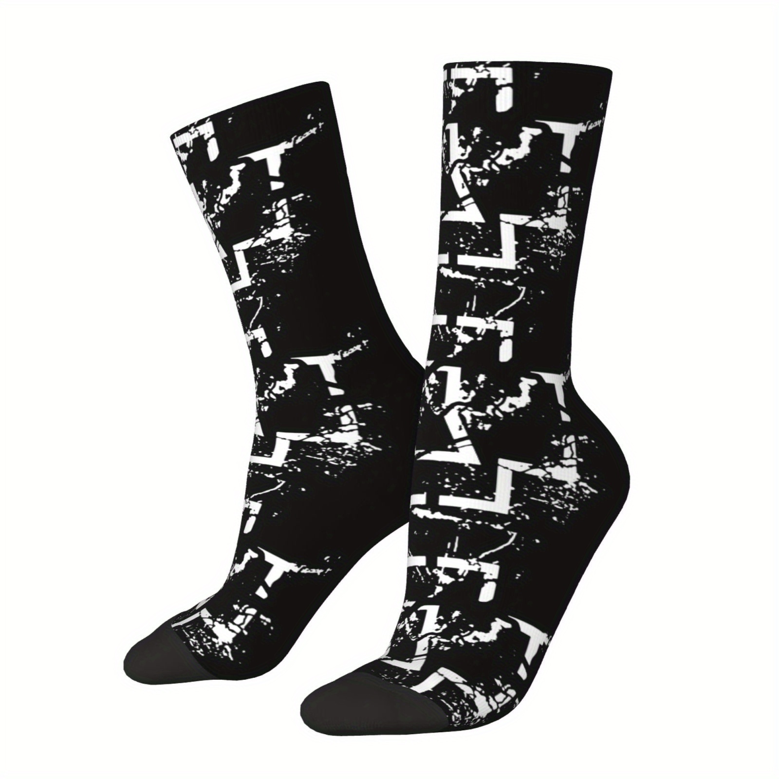 

1 Pair Hip Hop Vintage Rock - Seamless Style, Abstract Pattern, Polyester , Fun Novelty Gift For Men, Cute Socks