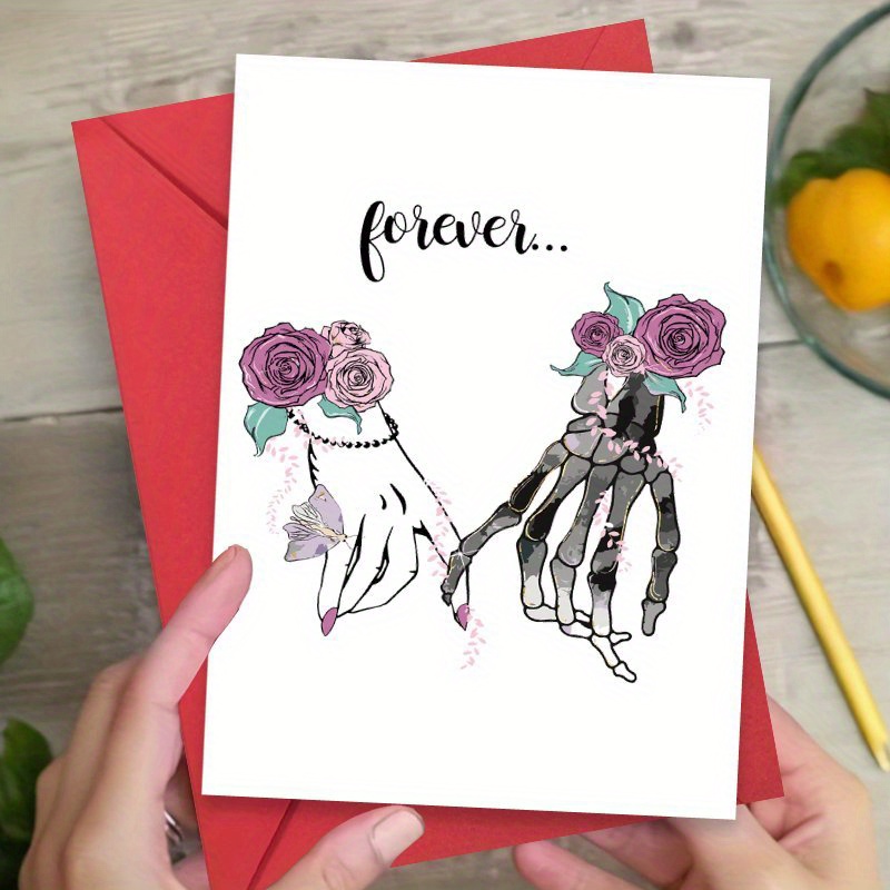 

1pc Romantic Gothic Skeleton Love Greeting Card With Envelopes, Eternal Themed Card For Wedding, Birthday, Anniversary, Valentine's Day, Gift For Gothic And Horror Fans