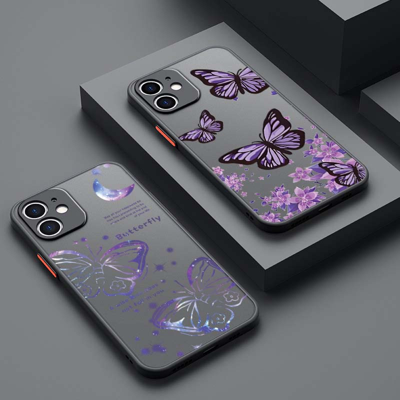 

Pattern Flower Purple Butterfly Phone Case Soft Tpu For Apple 11 Frosted Transparent Matte