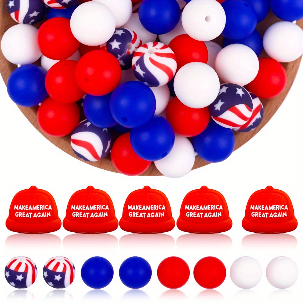 

40pcs Patriotic Silicone Bead Kit For - Pens, Necklaces & Keychains - Craft Gift Set