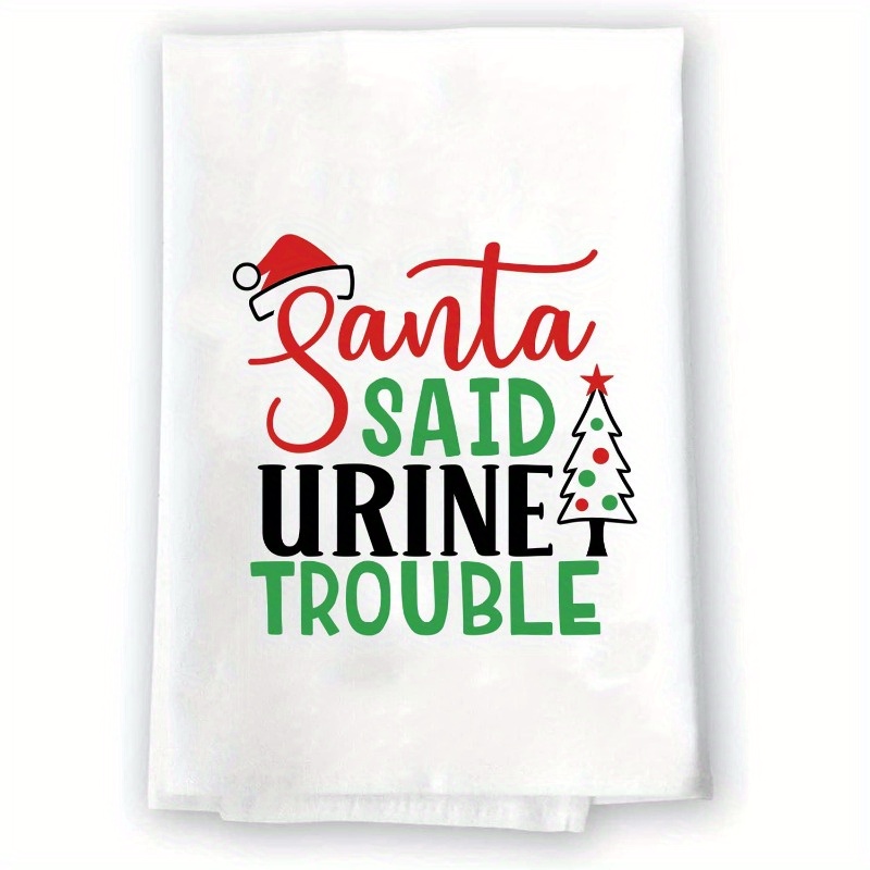 

1pc, 18x26inch, "santa Urine " Christmas Towel, Soft Polyester, Cartoon Design, , Machine Washable, Kitchen & Bathroom Decor, White, Decoration