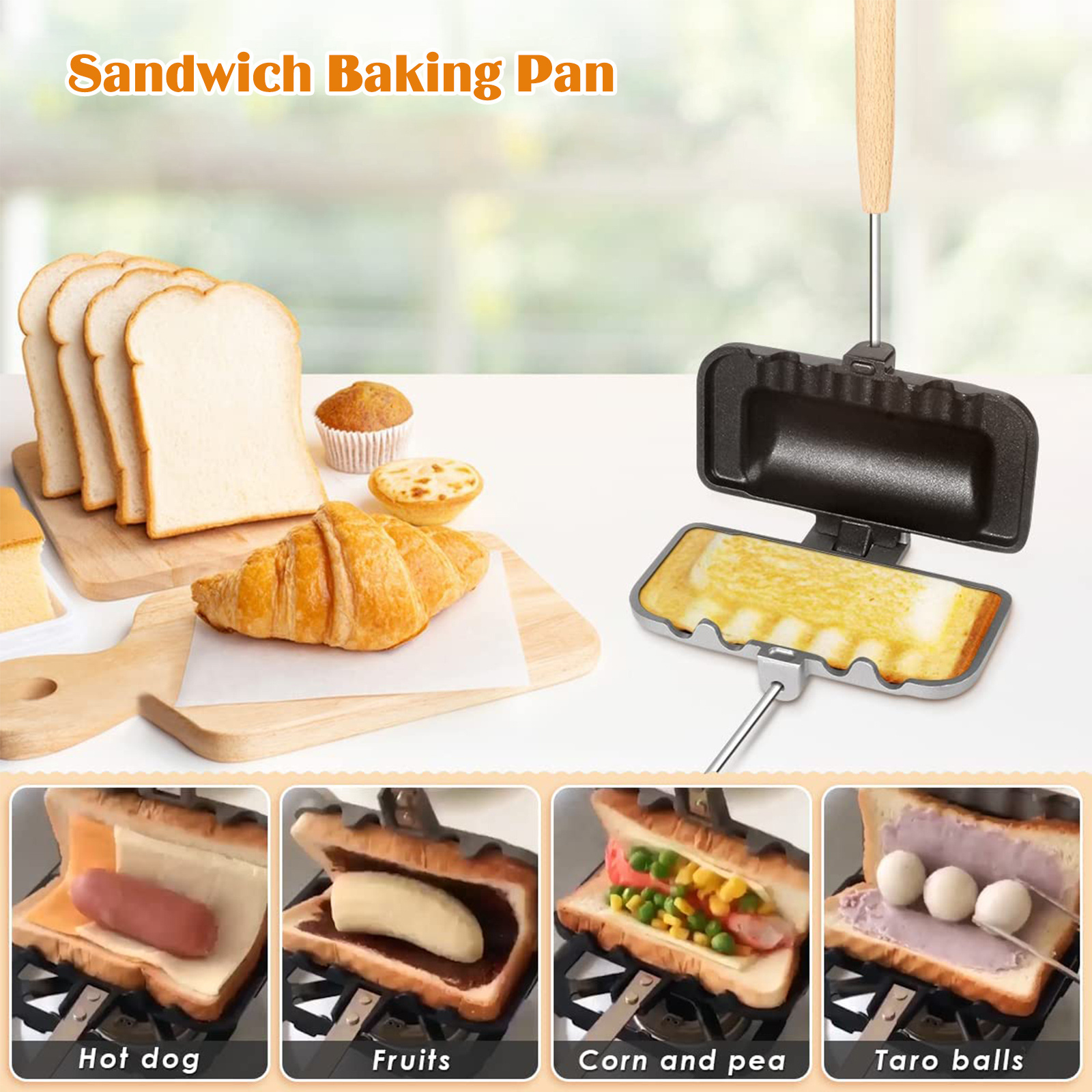 1pc nonstick double sided sandwich maker pan removable breakfast     butter mold food contact safe kitchen gadget sandwich baking pan details 1