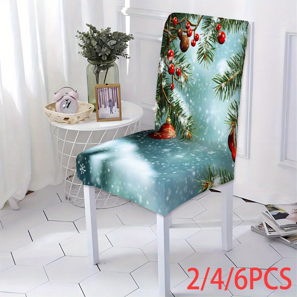 

2pcs/4pcs/6pcs, Christmas, Winter Holly Print Style, Holiday Decoration Full Seat Cover, Personalized Dining Seat Cover, Suitable For Living Room And Kitchen, Integrated Seat Cover, Easy To