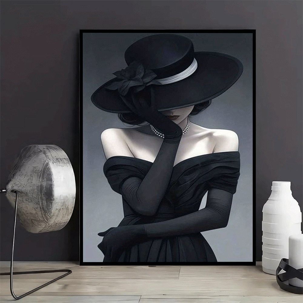 

Elegant Black Hat & Gown Canvas Art - Wall Decor For Home, Office, Cafe, 12x16 Inches, Room Decor