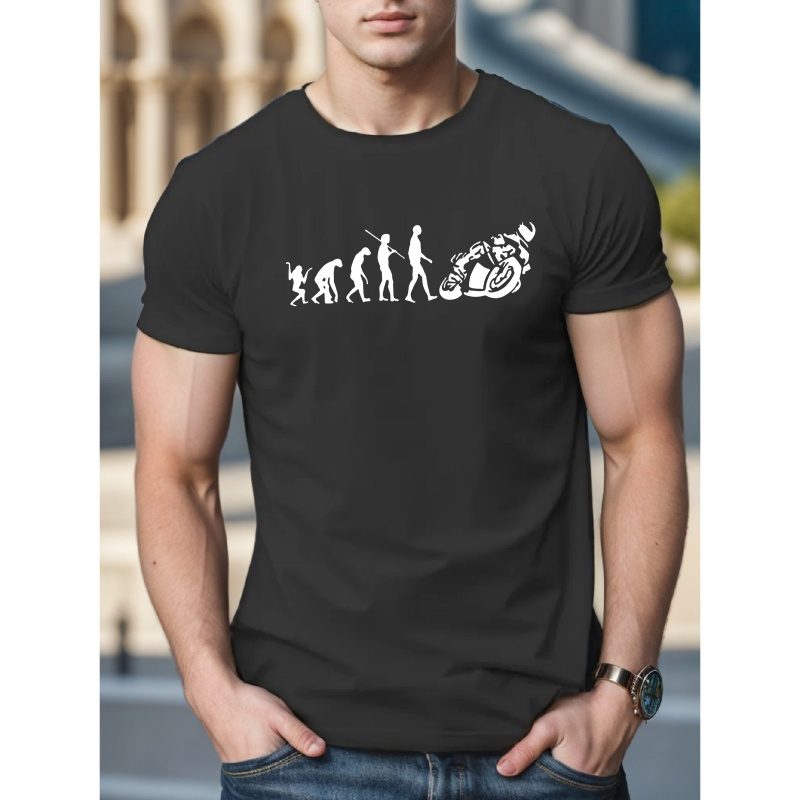 

Evolution Motocycliste Imprimé, T-shirt Homme Décontracté Col Rond Manches Courtes Confortable Pour Et Extérieur