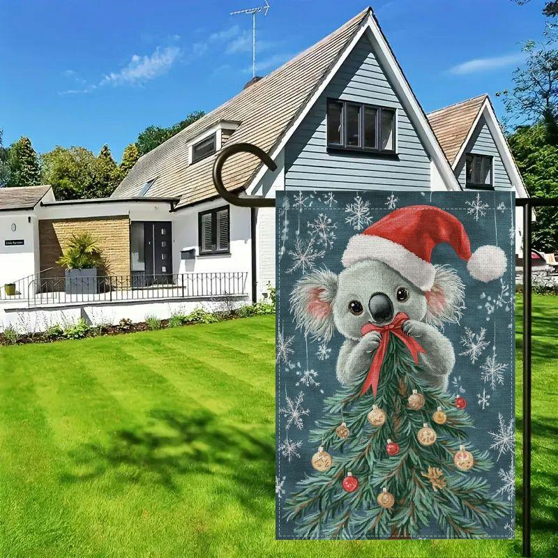 

Koala Christmas Garden Flag - Double-sided Outdoor Decorative Fabric Banner With Animal Branches Design, No Electricity Needed