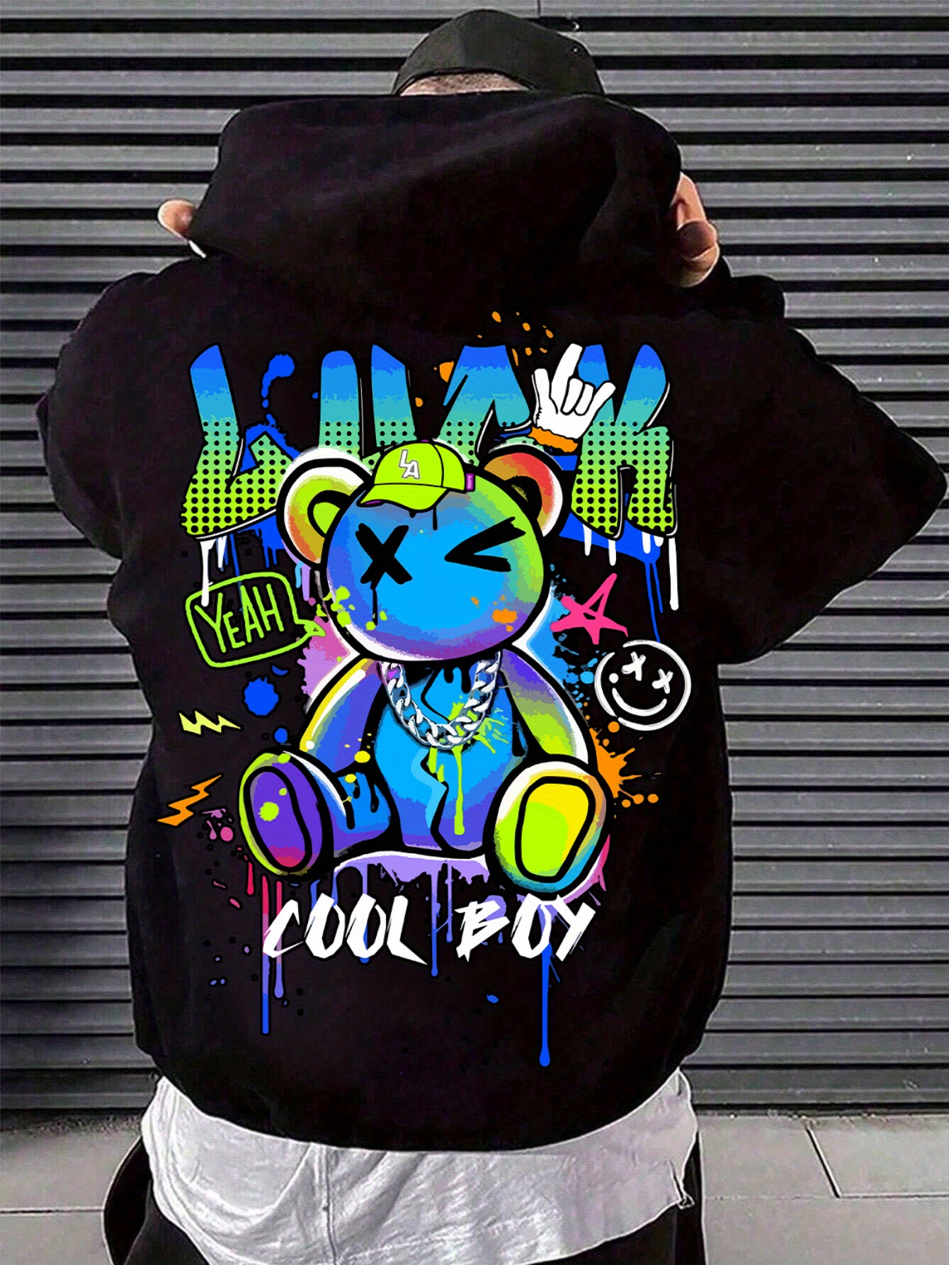 boy bear cartoon hoodie vibrant graphic print Temu