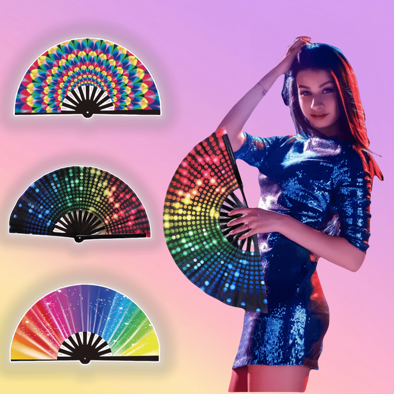 

Boho Style Large Rainbow Folding Hand Fan, Bamboo Handheld Fan For Mardi Gras, Christmas, No Power Supply Needed - Gift Idea