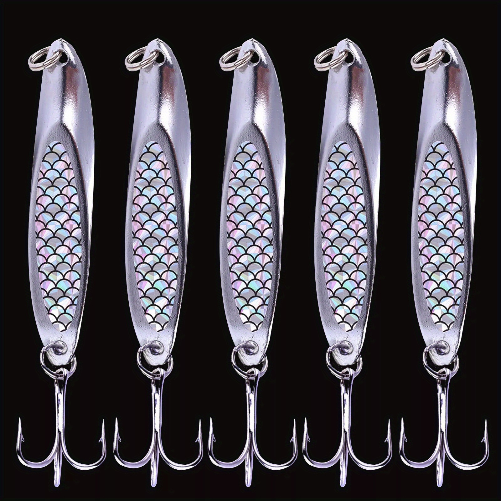 TEMU 20pcs Fishing Lures Metal Spoon Spinner Baits Salmon Mackerel Lures 21g Hard Bait With Treble Hook For Trout Bass Salmon Fishing