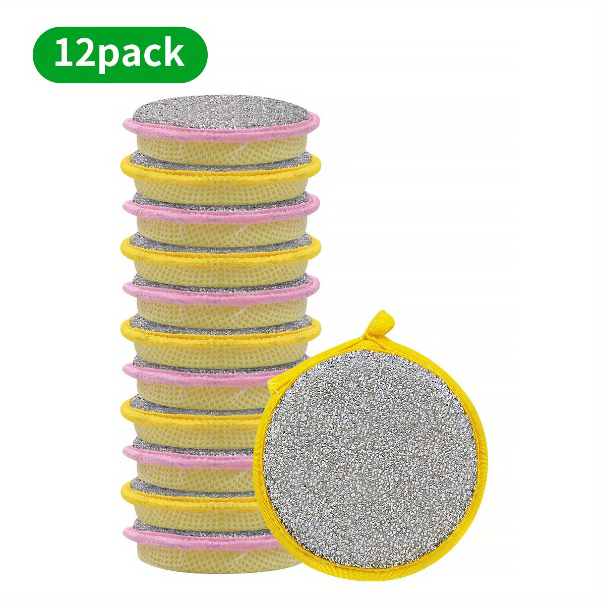 12pcs Multi-Purpose Kitchen Cleaning Sponges & Scrubbers - Durable, Washable Polyester Dish Cloths in Lime Green with Beige Textured Surface for Sink, Stove, Pots & More - Versatile Cleaning Tools for Bedroom/Kitchen/Living Room