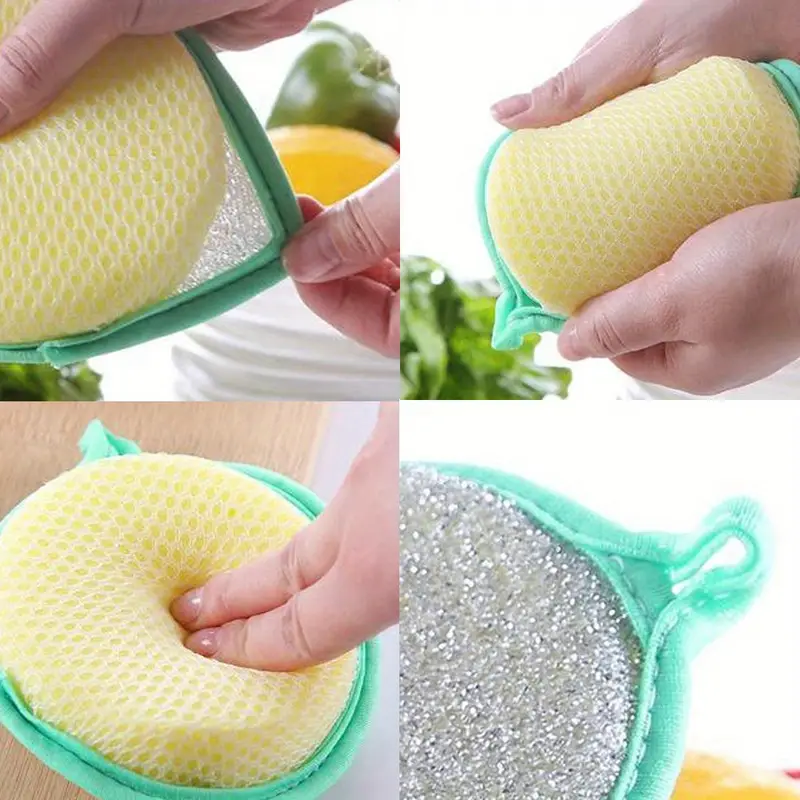 12pcs multi purpose kitchen cleaning sponges scrubbers durable washable polyester dish cloths in lime green with beige textured surface for sink stove pots more versatile cleaning tools for bedroom room Product details 5