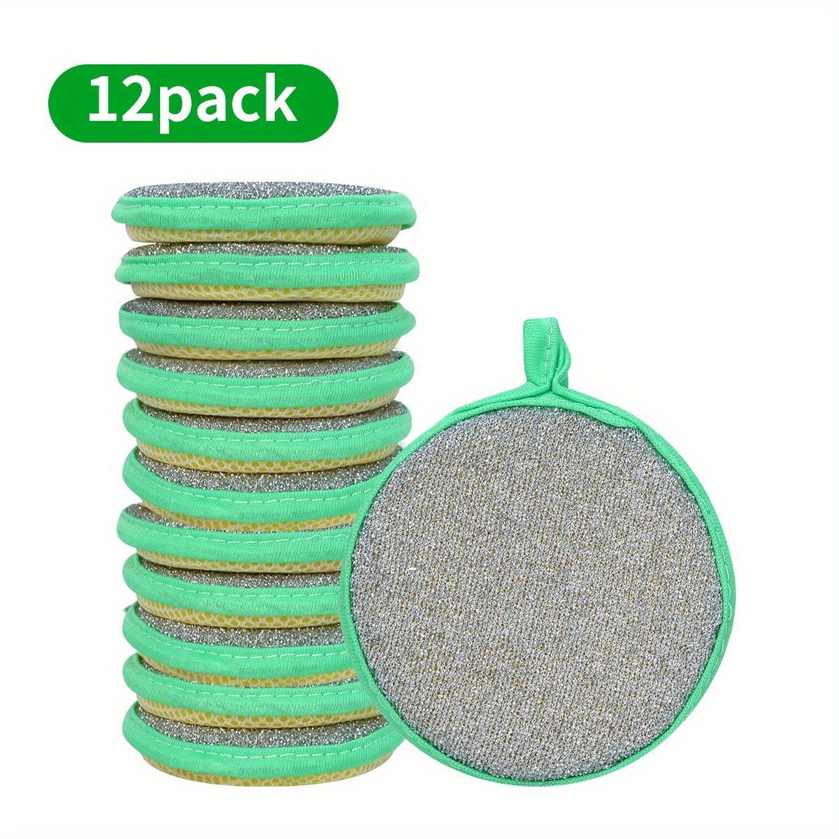 12pcs Multi-Purpose Kitchen Cleaning Sponges & Scrubbers - Durable, Washable Polyester Dish Cloths in Lime Green with Beige Textured Surface for Sink, Stove, Pots & More - Versatile Cleaning Tools for Bedroom/Kitchen/Living Room