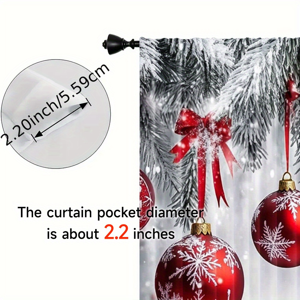 2pcs polyester christmas curtains hd printed red ornaments snowflakes design rod pocket window treatments for bedroom living room festive holiday hanging decor suitable   14 details 9