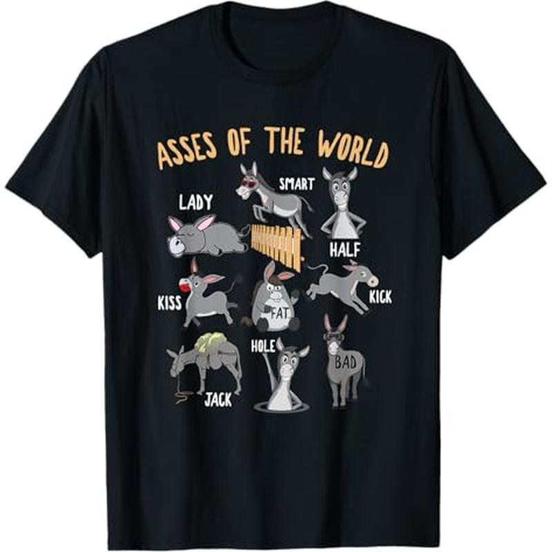 

Of The World Lazy Smart Half Fat Kick Kiss Donkey T-shirt, 100% Cotton, Halloween Thanksgiving Christmas Gift For Men Women , S-xxxl, Black