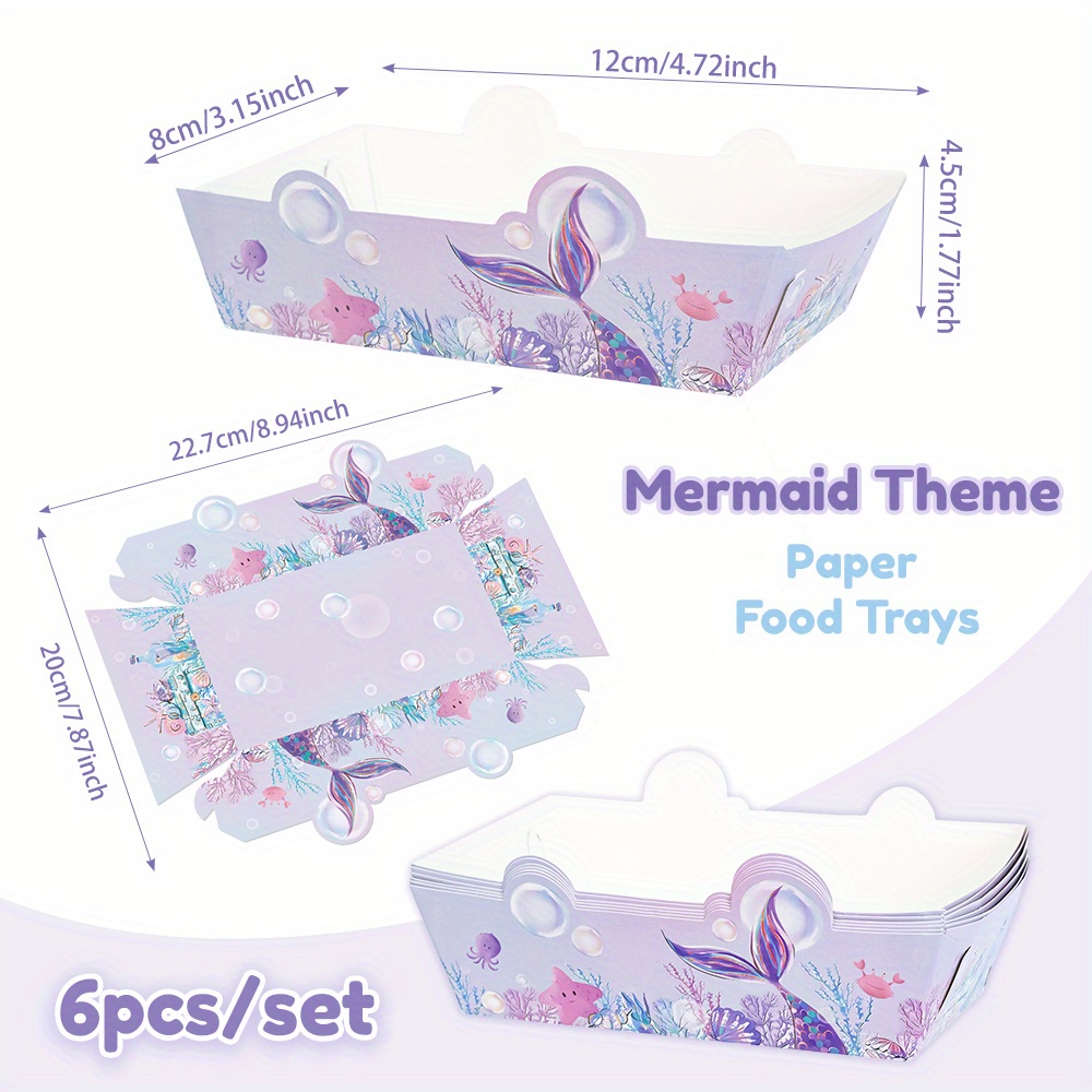 6/12pcs Purple Mermaid Tail Food Trays Fries Paper Tray For Mermaid Theme Birthday Party Supplies Snack Box
