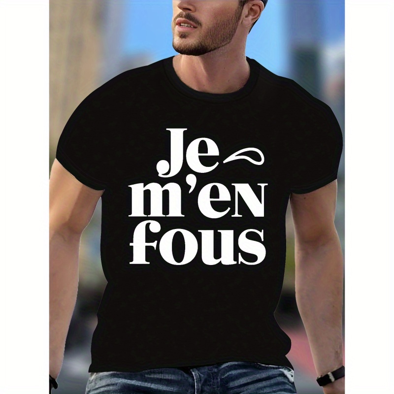 

T-shirt "Je m'en " pour Hommes - Manches Courtes Décontractées, Polyester Respirant, Lavable en Machine - Mode d'Été Parfaite