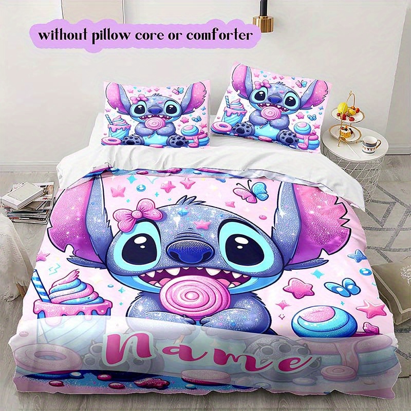 

Custom 3d Name Stitch & Cartoon Duvet Cover Set - Soft Polyester, Fade-resistant Bedding For All - Includes 1 Duvet Cover And 2 Pillowcases (no Insert)