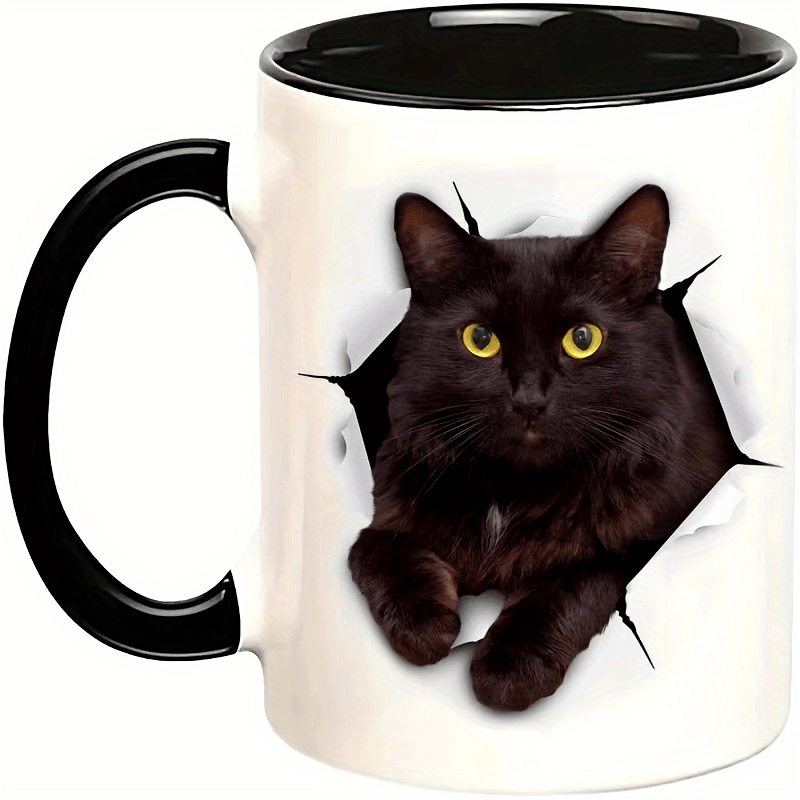 

1pc, 11 Oz Black Cat Ceramic Coffee Mug - Perfect Gift For Cat Lovers, Birthdays, Anniversaries, And Summer Parties