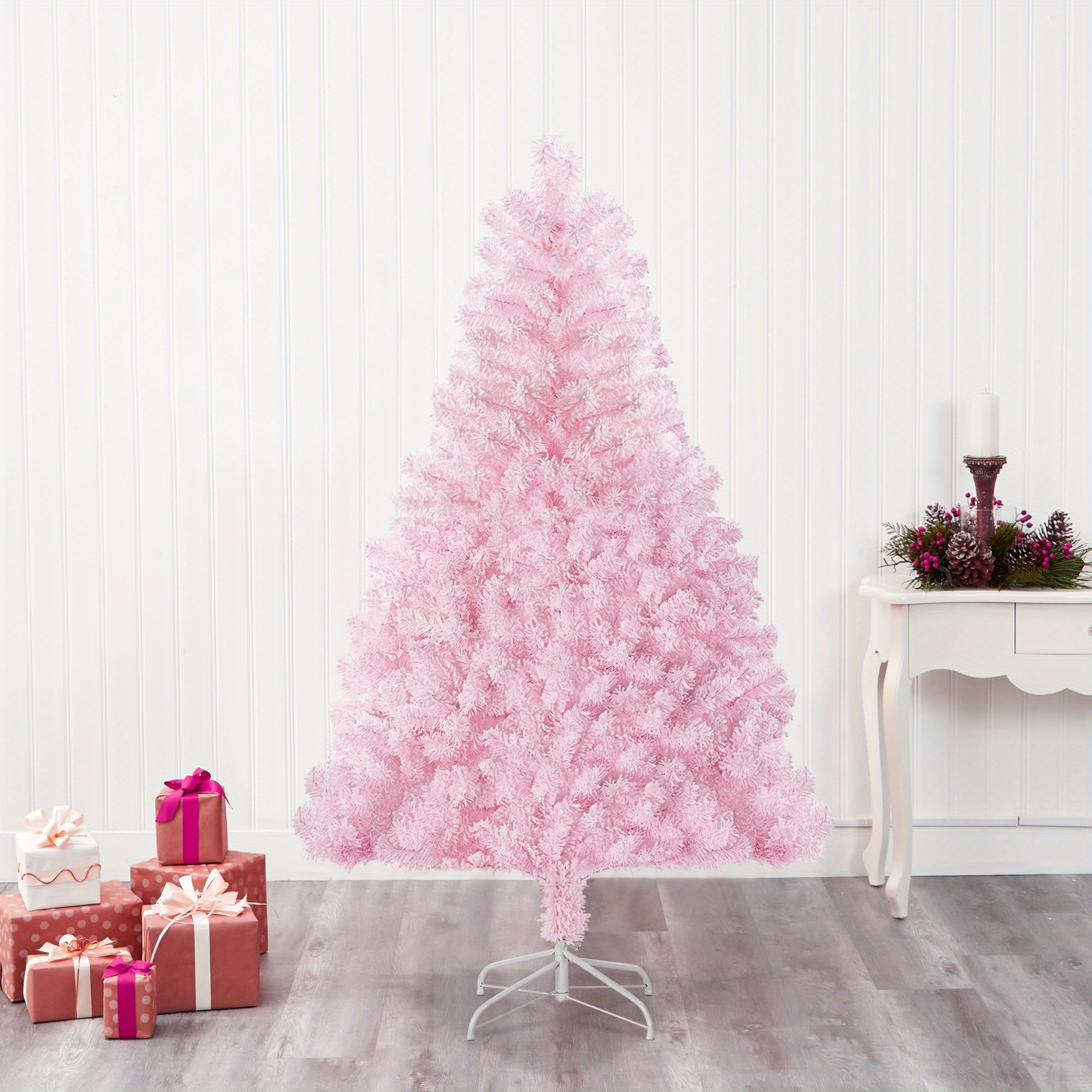 

Pink Artificial Christmas Tree, 400-1200 Branch Tips Hinged With Metal Stands, Easy , For Party Decoration