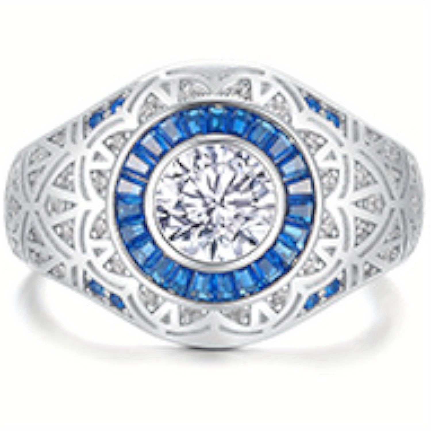 Men's 925 Silver Moissanite Engagement Ring with Sapphire Accents