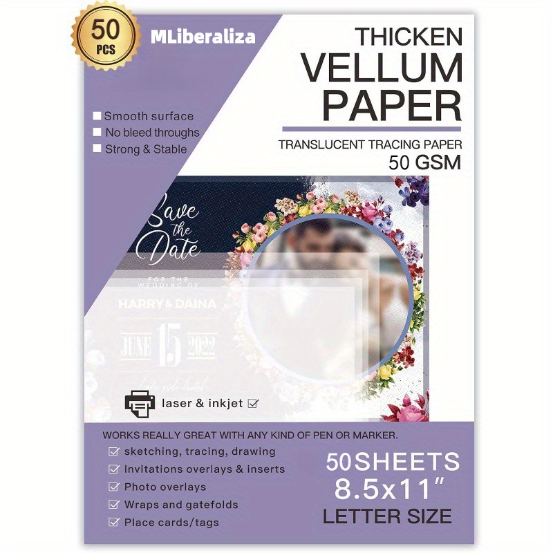 TEMU 50/ Sheetstranslucent , 68lbs 8.5 X 11 Vellums For Overlays, Invitations , Envelope,