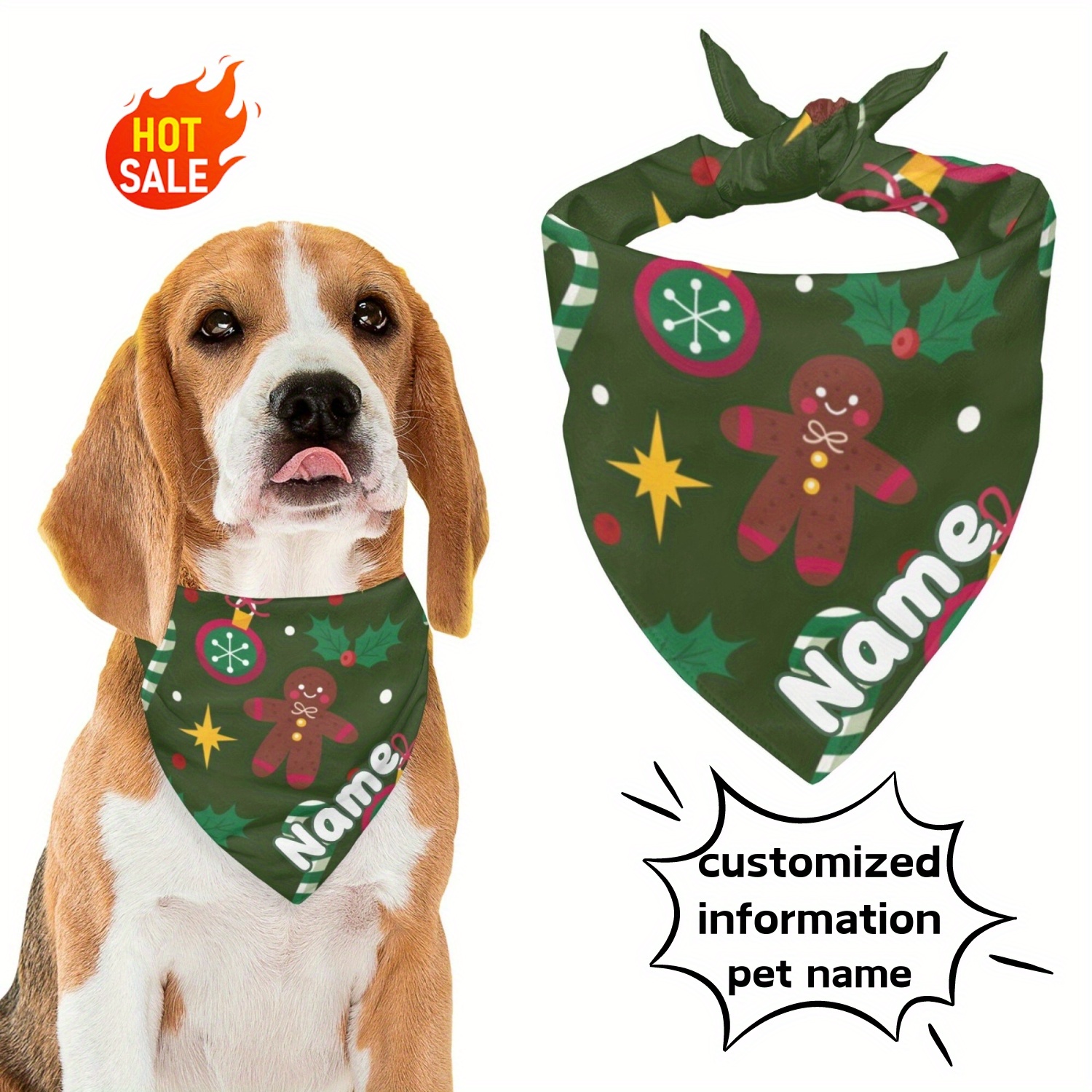 

Customizable Dog Bandana, Christmas & Halloween Pet Gift, Best Dog Present, Knitted Polyester & Spandex Fabric, Adjustable Rope Tie, For Medium, Large, Small Breeds