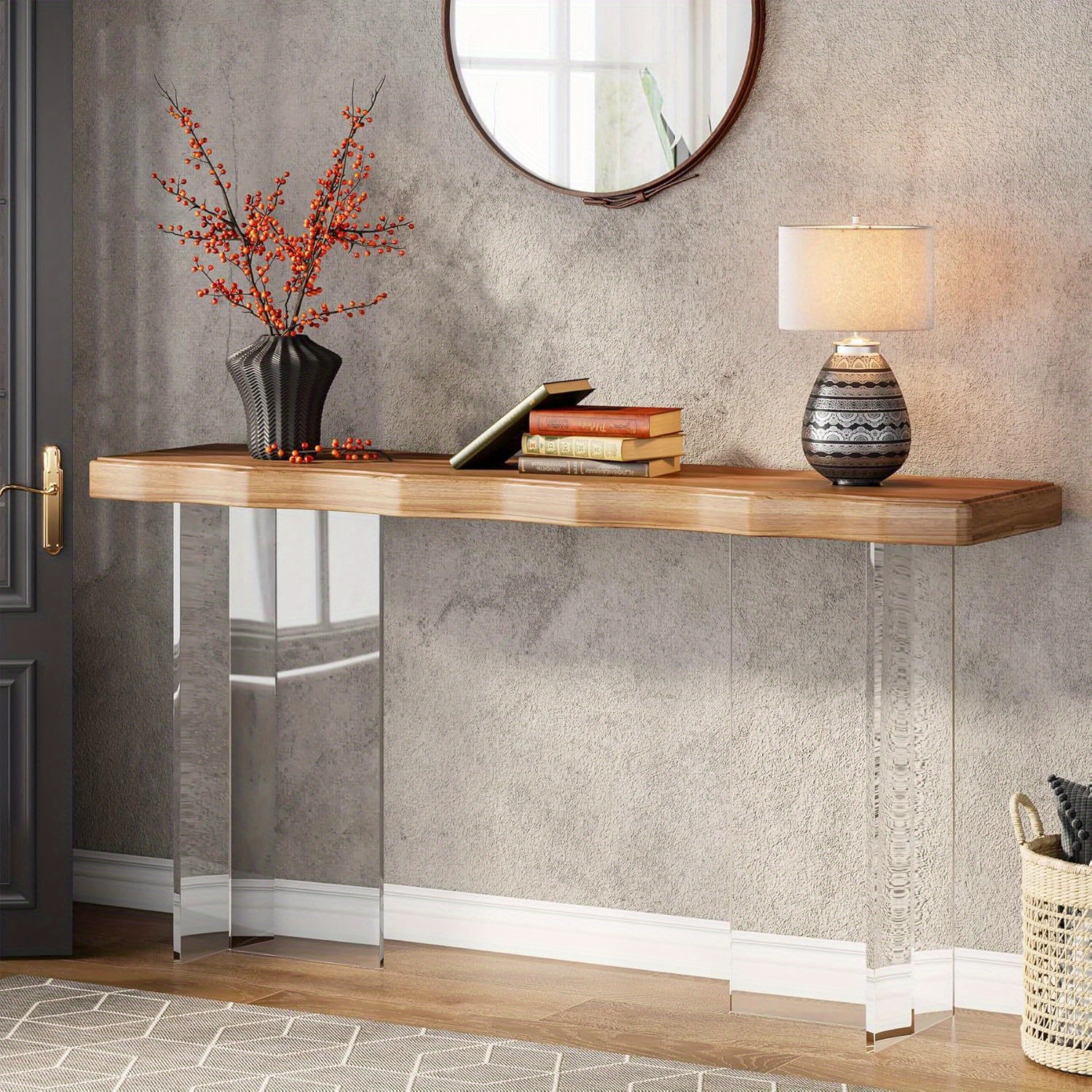 

47-inch Console Table With Acrylic Legs, Narrow Sofa Table For Entryway, Modern Hallway Foyer Accent Table For Living Room, Easy For Restaurant