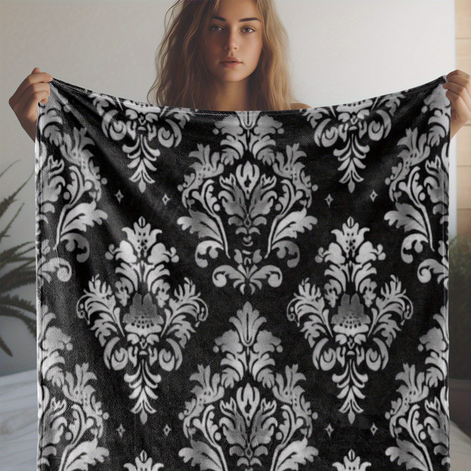 vintage damask pattern flannel throw blanket Temu Bahrain