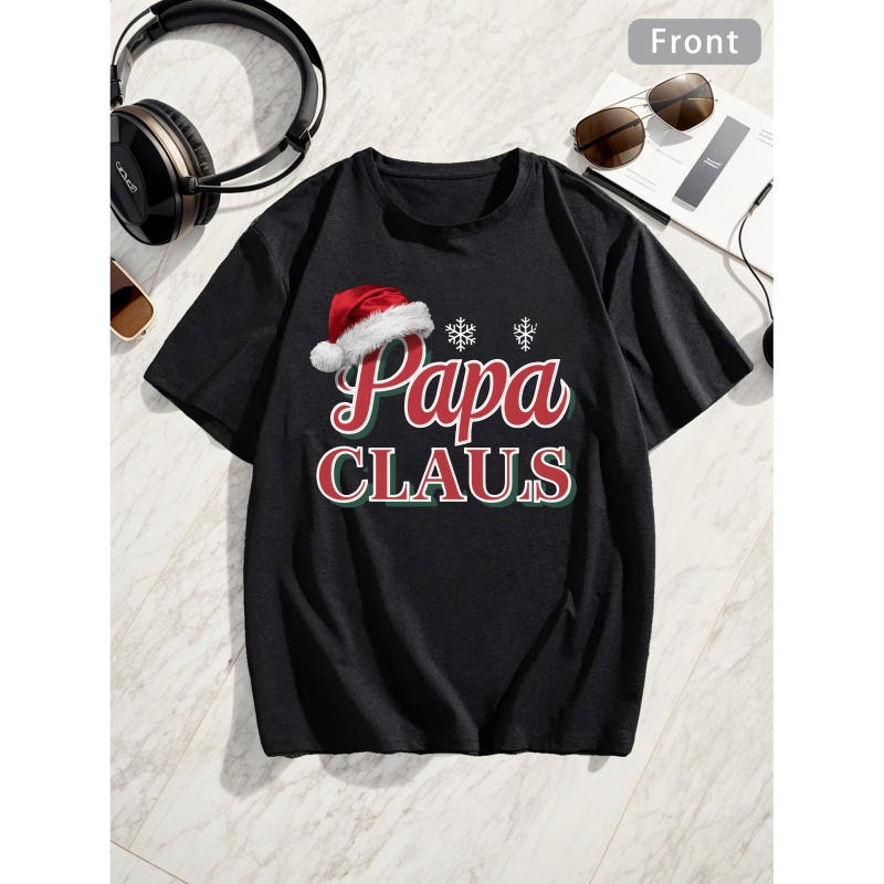 

Casual Short-sleeve T-shirt For Plus-size Men Featuring A Of 'papa Dad Claus', Summer Wear And Daily Activities For Big And Tall , Plus Size