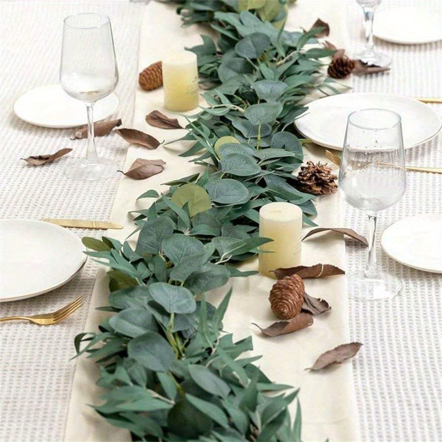 

6.56ft Artificial Eucalyptus & Leaf Garland - Faux Silvery Dollar For Wedding Arch, Table Centerpieces, Party Backdrop & Door Frame Decor