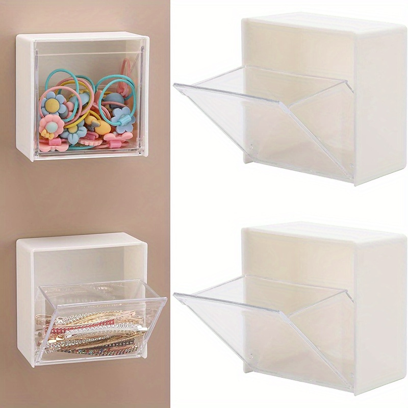 TEMU 2pcs Clamshell Storage Box, With Self-adhesive Cotton Swab Storage Box, For Cotton Balls, Cotton Swabs, Cotton Rounds, Makeup Pads Storage Canister, For Bathroom, Bedroom, Holder Wall Mount