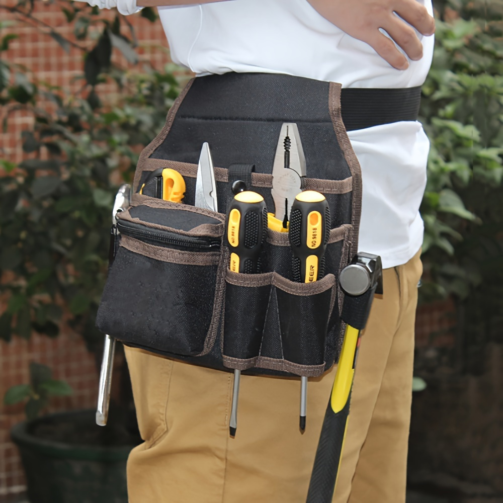 

1pc Heavy Duty Canvas Tool Waist Bag With 9 Pockets, Adjustable Work Apron For And , Fabric Structure, 20cm/8in Wide, With Safety Opening